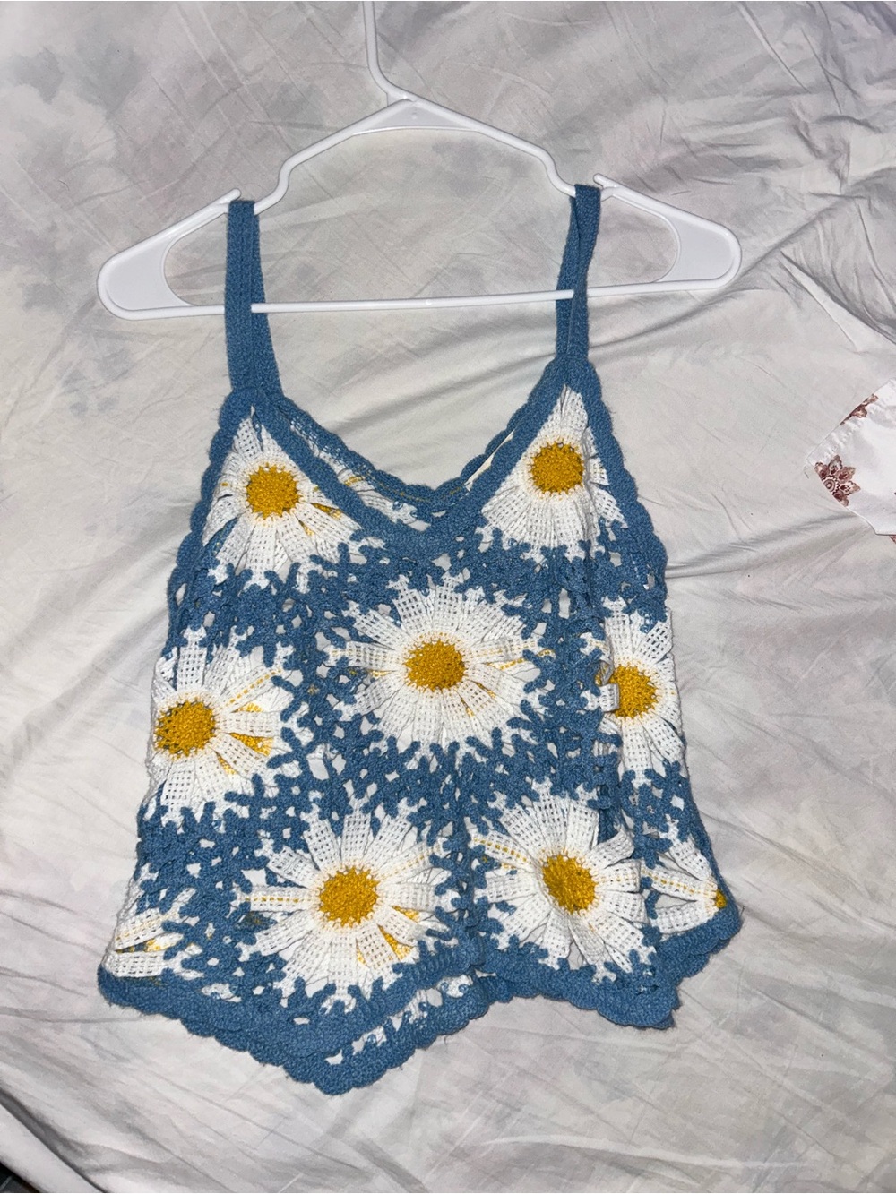 Rebellion Blue Daisy Crochet Camisole with White & Yellow Flowers